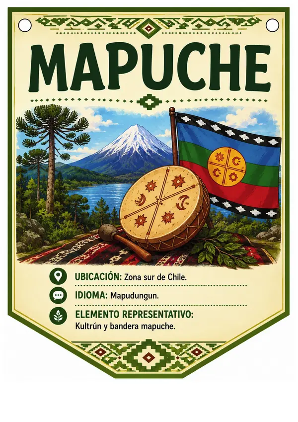 Banderines de pueblos indígenas Chilenos - Material imprimible 