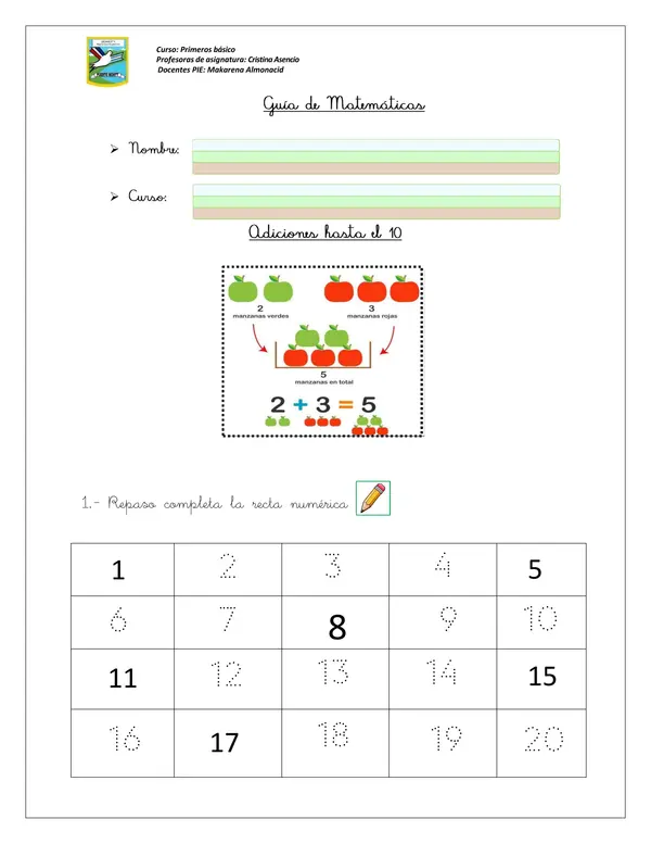 sumas con resultado inferior a 10