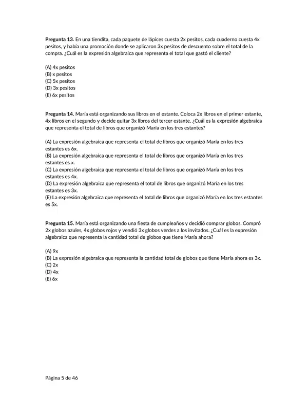 Lista de 50 problemas de expresiones algebraícas con solucionario