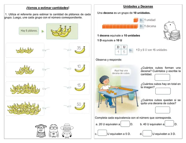 Miniguías 1° básico "Estimar cantidades" "Unidades y Decenas"