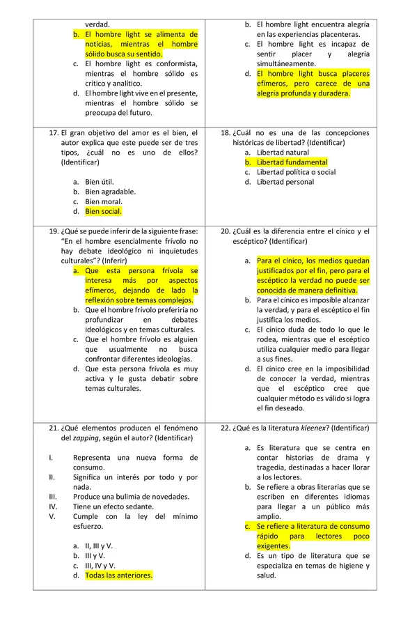 Evaluación Plan Lector "El hombre light"