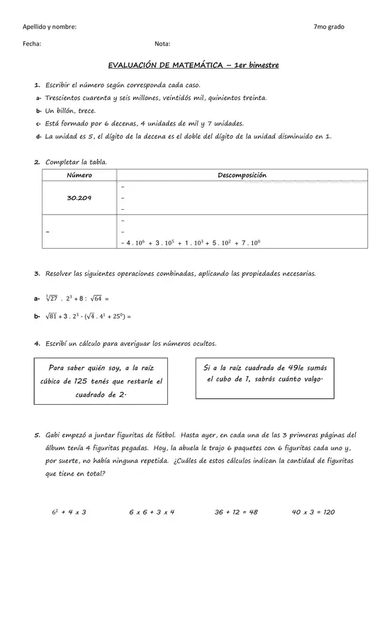 Evaluación de matemática 