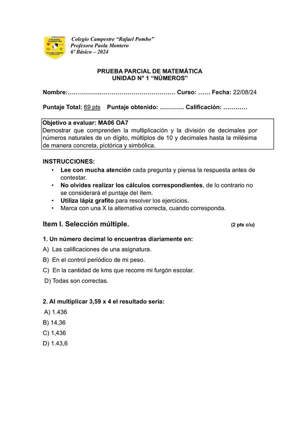 Prueba Números decimales