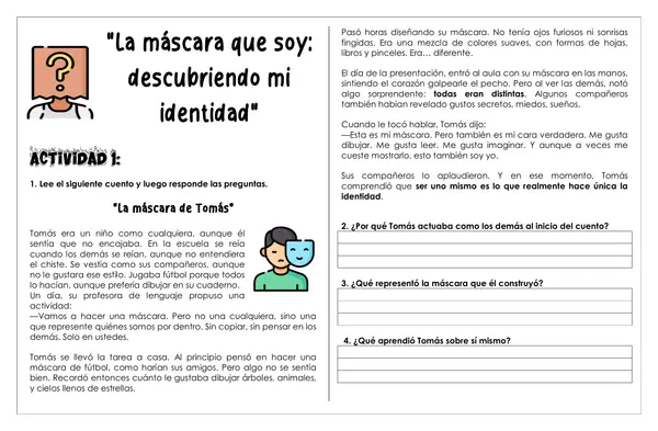 Guía de trabajo - La máscara que soy: descubriendo mi identidad