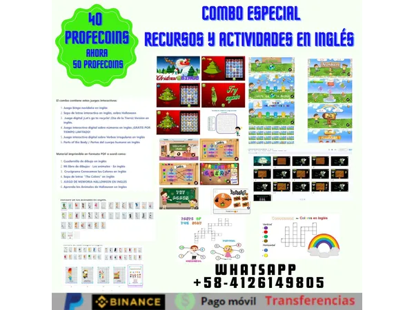 Combo de actividades y recursos en inglés