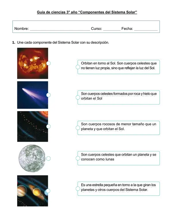 Guía de ciencias 3° año "Componentes del sistema solar"
