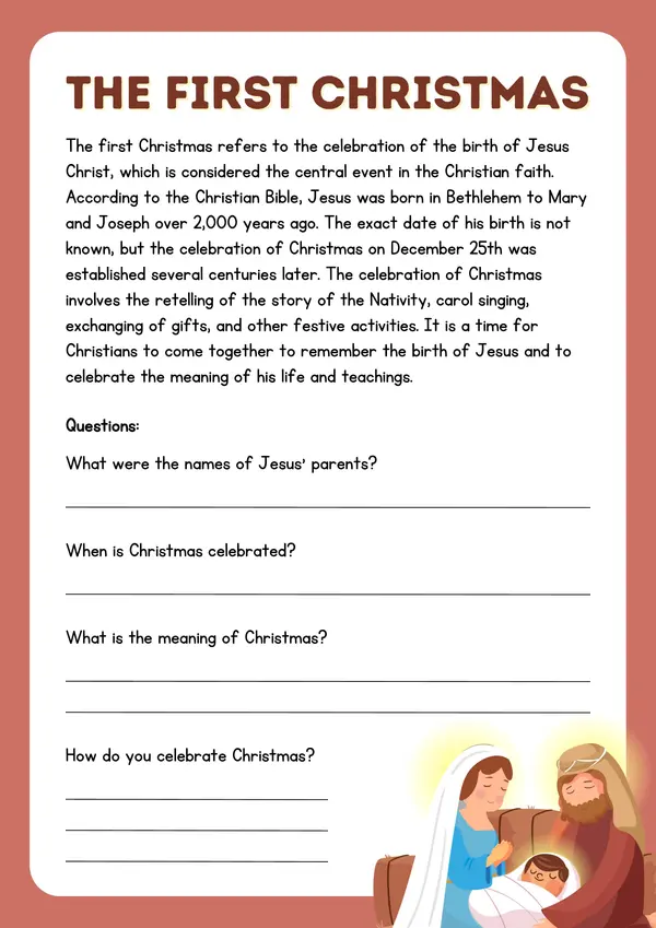 Reading comprehension "The first christmas"