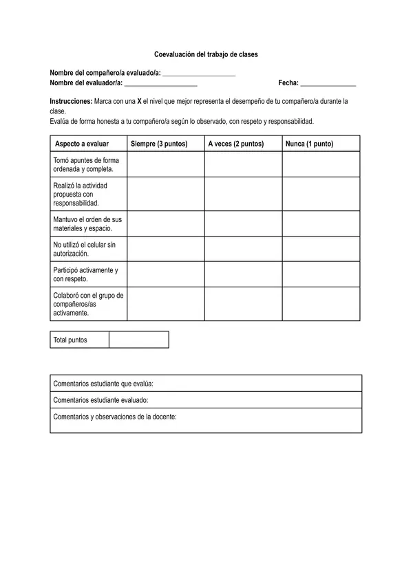 Coevaluación del trabajo de clases
