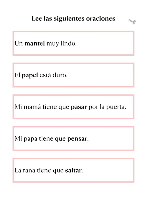 Oraciones con Palabras con sílabas de estructura CVC