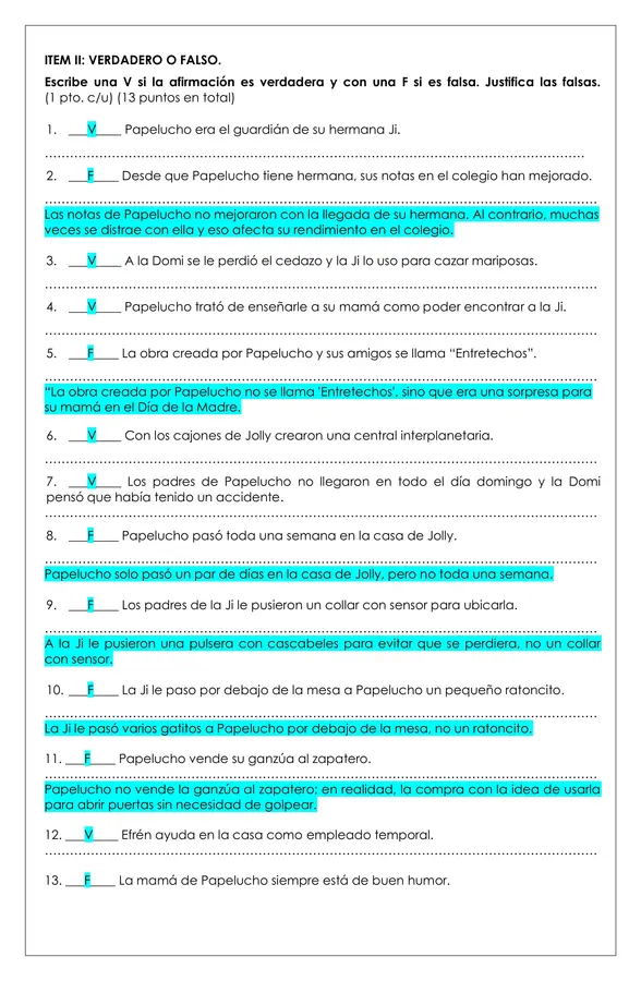 Prueba Lectura - Papelucho y su hermana Ji