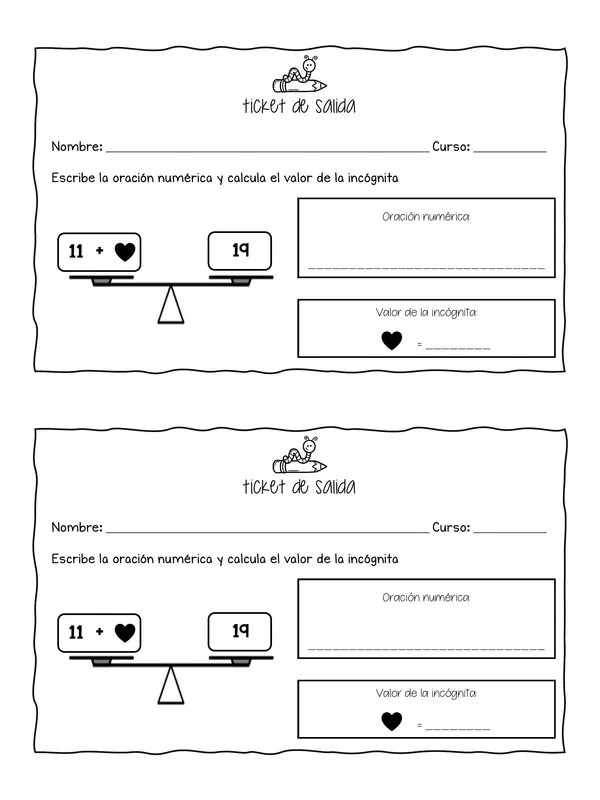 Ticket de salida - oración númerica
