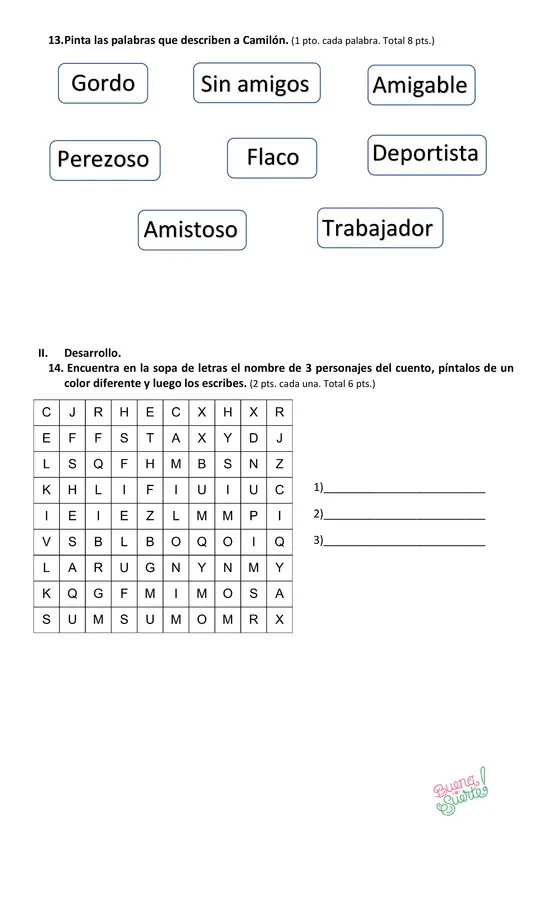 Prueba del libro Camilón, comilón.