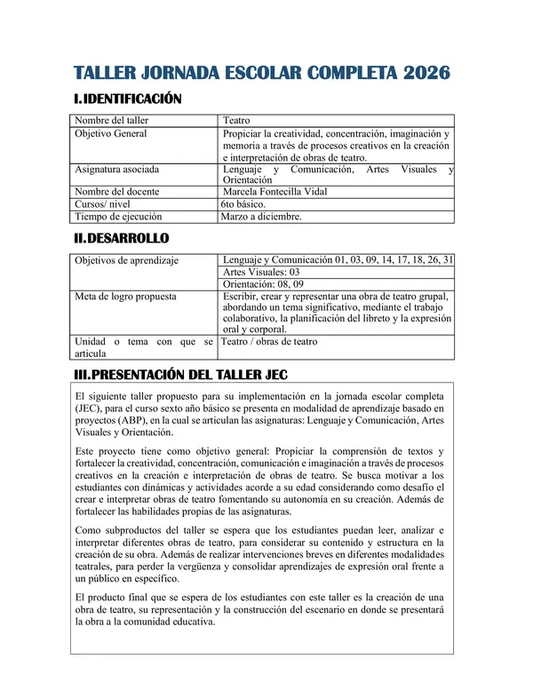 Taller de Teatro 6to básico (adaptable)