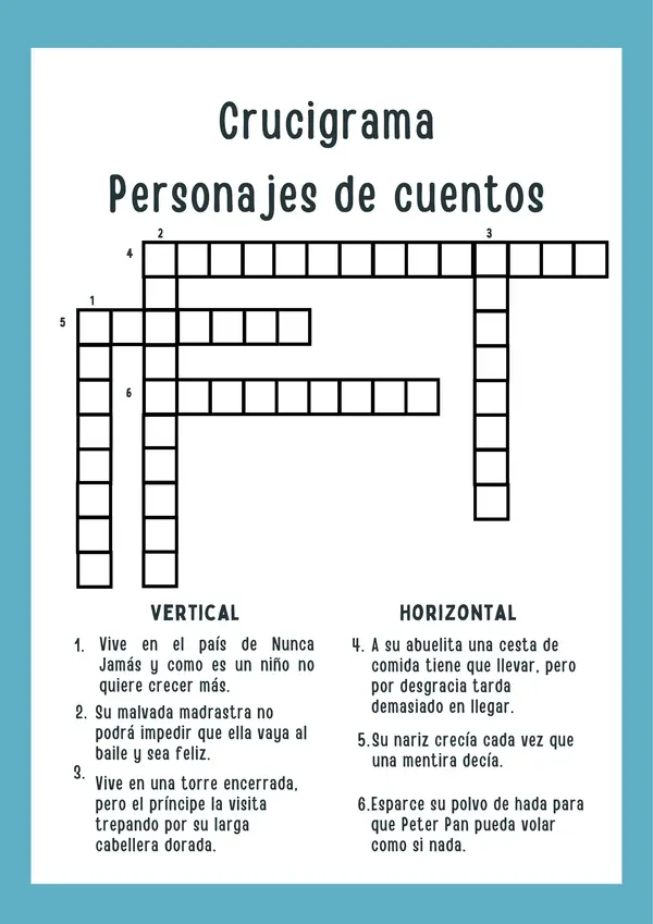 Crucigrama Personajes de cuentos