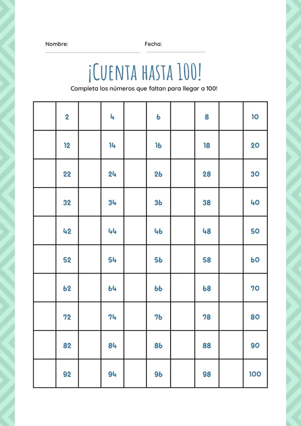 Ficha para completar números impares 1 al 100