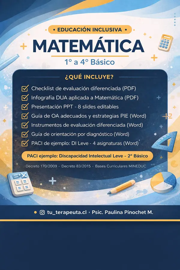 Pack Adecuaciones Curriculares PIE — Matemática 1° a 4° Básico