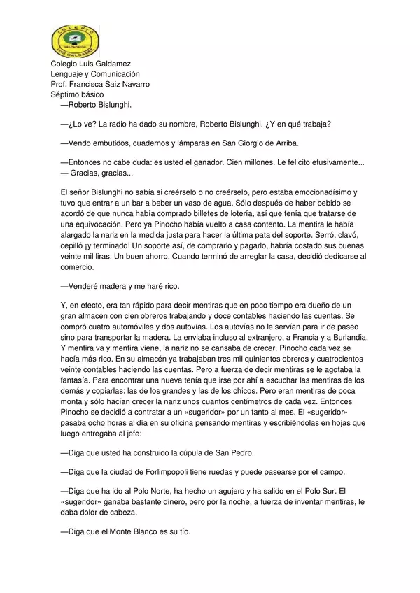 Diagnóstico Lenguaje 7° básico (o sirve para 6° también)