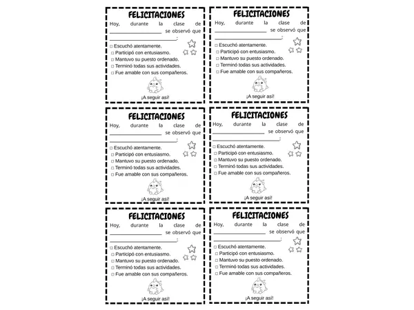 ✨ Notas de felicitación para el aula ✨