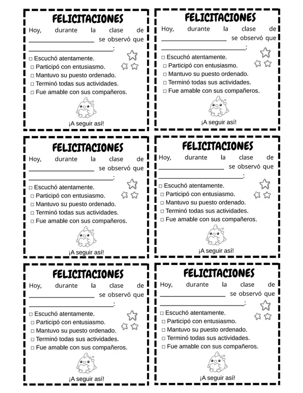 ✨ Notas de felicitación para el aula ✨