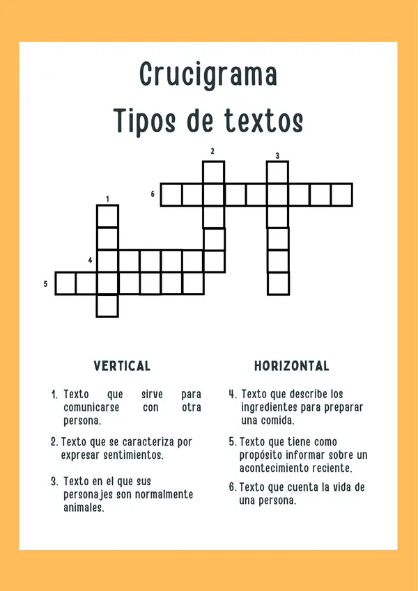 Crucigrama Tipos de Textos