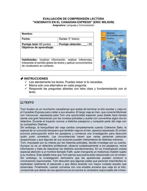 Prueba del libro "ASESINATO EN EL CANADIAN EXPRESS" (ERIC WILSON)