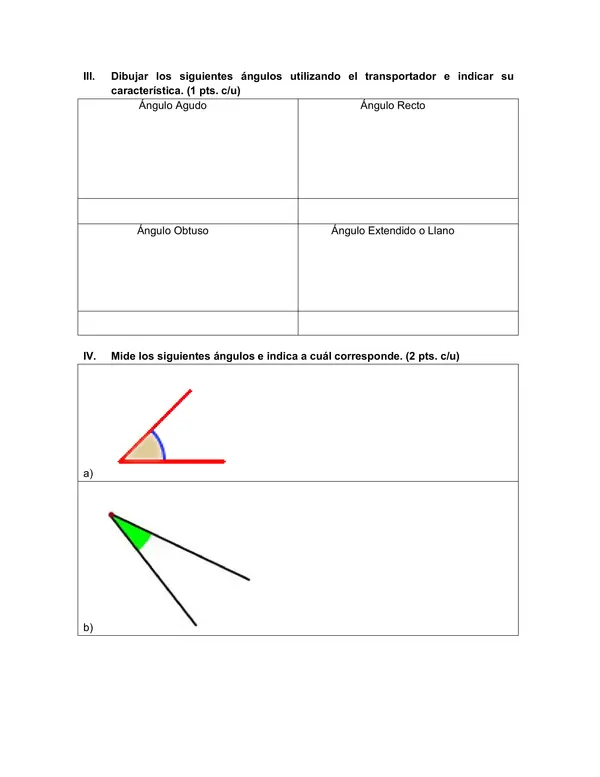 Evaluacion de Matematica 6 Basico: construccion de angulos y triangulos