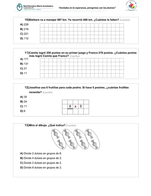 Prueba matemática "OPERACIONES BÁSICAS"  (4° básico)