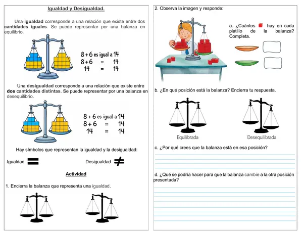 Guía de matemática 1° básico "Igualdad y Desigualdad"