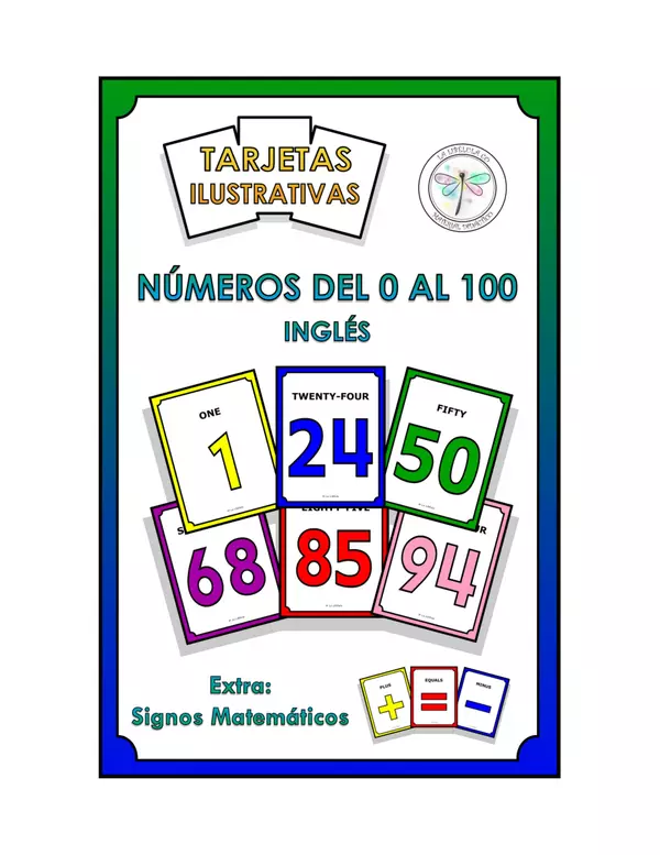 TARJETAS ILUSTRATIVAS 1 A 100 EXTRA SIGNOS MATEMATICOS INGLES