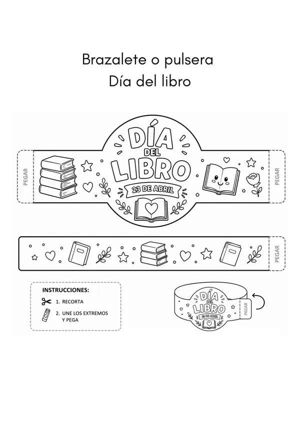 Brazalete o pulsera Día del Libro para colorear  23 de abril PDF