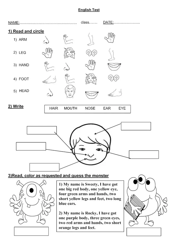 Guía o evaluación de las partes del cuerpo