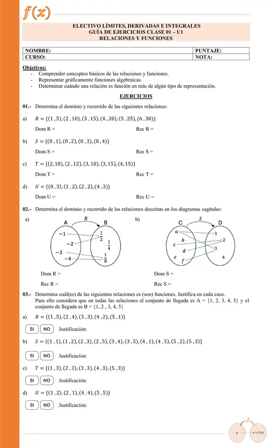 Guia 01 U1 Electivo Limites: Relaciones y Funciones