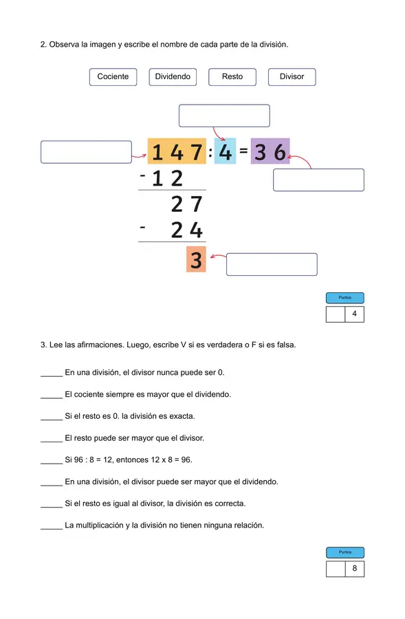 4° básico - Evaluación sumativa: División 