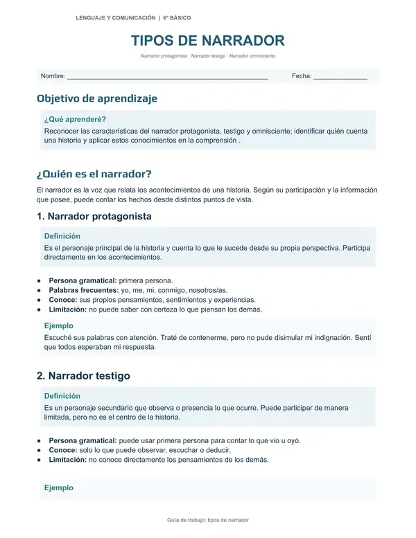 tipos de narrador - 6to básico