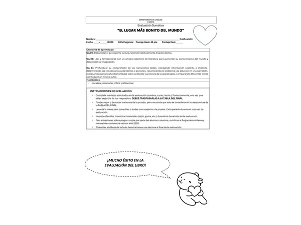 Evaluación del libro "El lugar más bonito del mundo"
