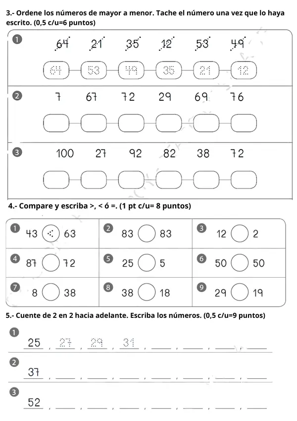 Evaluación Matemática: Números hasta el 100