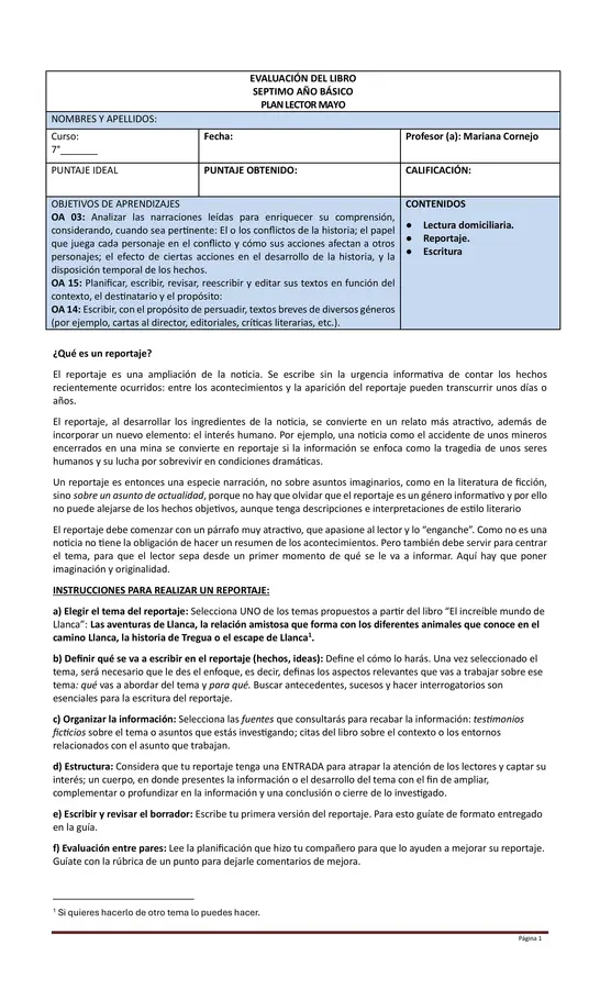 Escritura de un reportaje literario