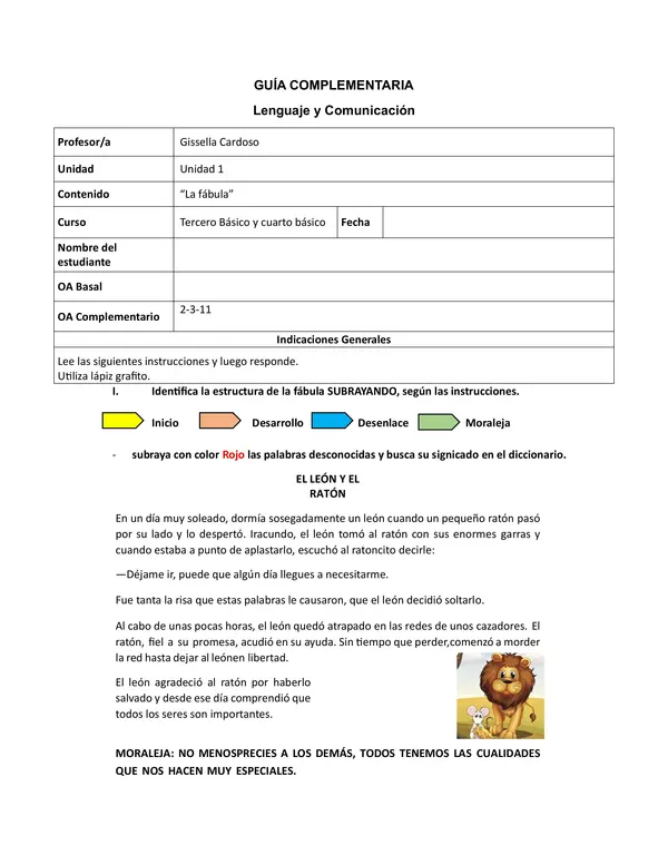 Comprensión de la fábula