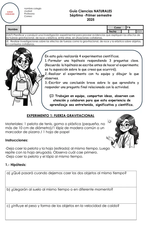 Evaluación Experimental de Fuerzas en Ciencias Naturales – 7° Básico (Primer Semestre)