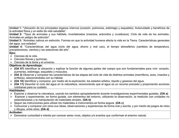 Planificación Clase a Clase: Diciembre | Ciencias Naturales Segundo Básico
