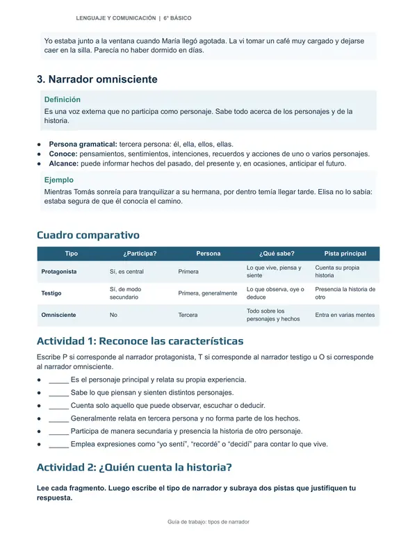 tipos de narrador - 6to básico