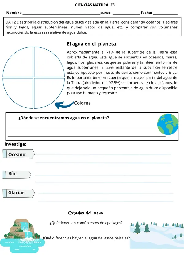 Transformación del Agua: Ficha sobre Cambios de Estado y el Ciclo del Agua