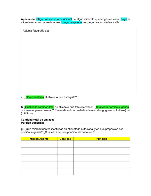 Guía / evaluación Nutrición