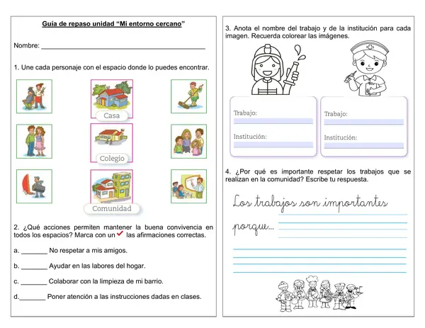 Guía de repaso unidad "Las instituciones y mi entorno"