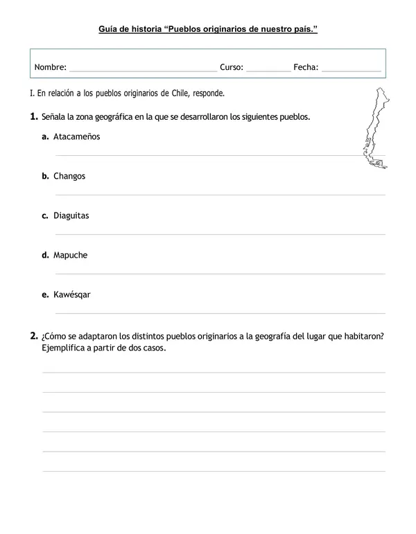 Guía de historia "Pueblos originarios de Chile"