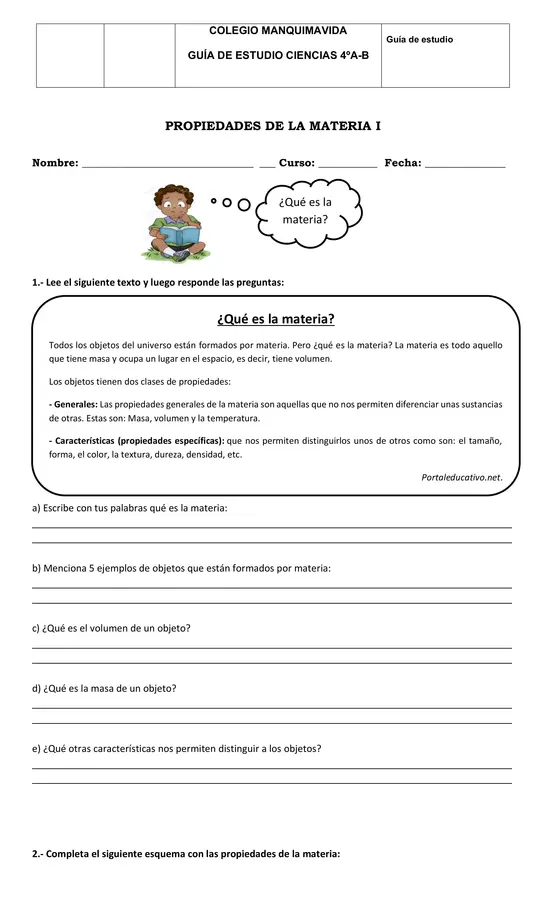 Guía de Ciencias "La Materia" 4° Básico