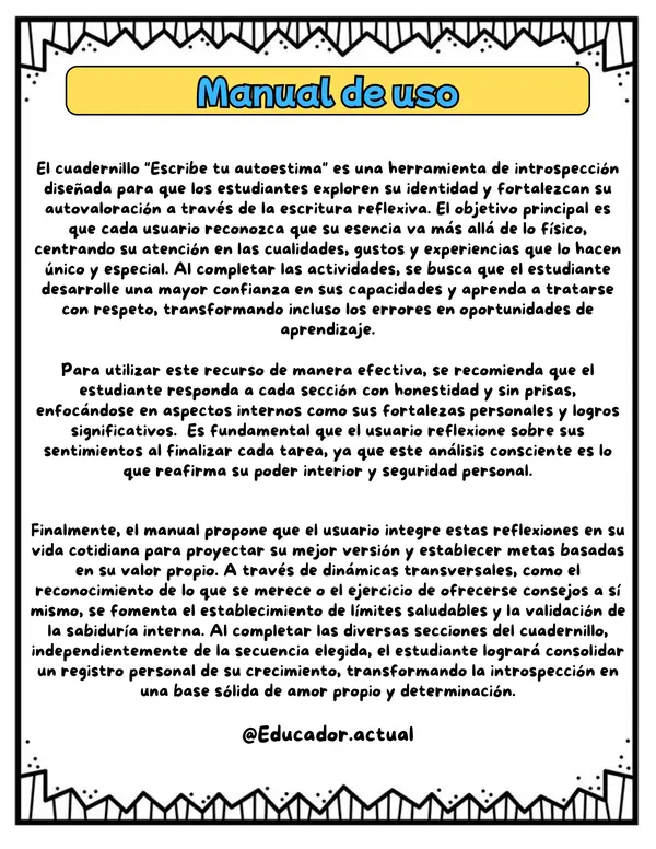 Cuadernillo Escribe tu Autoestima