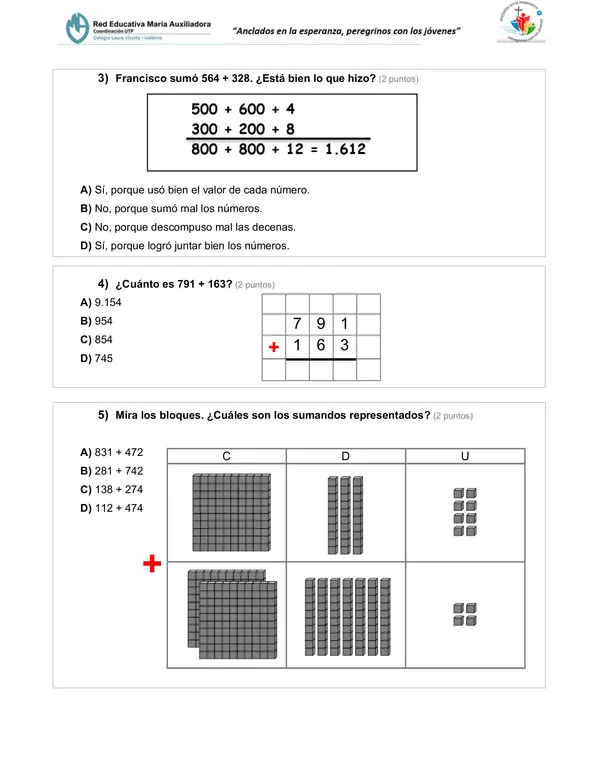 Prueba matemática "OPERACIONES BÁSICAS"  (4° básico)