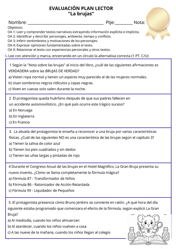 Prueba La brujas - Roald Dahl