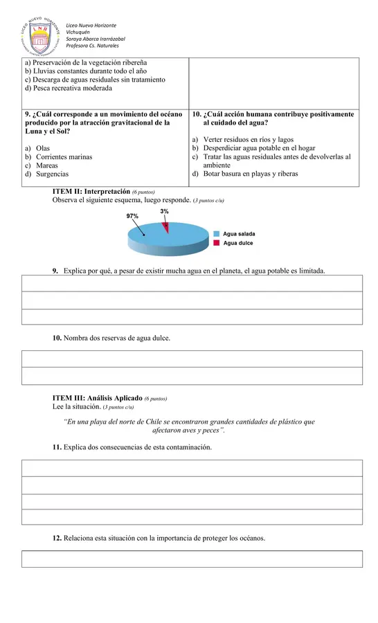 El agua y los océanos, 5° básico, unidad 1